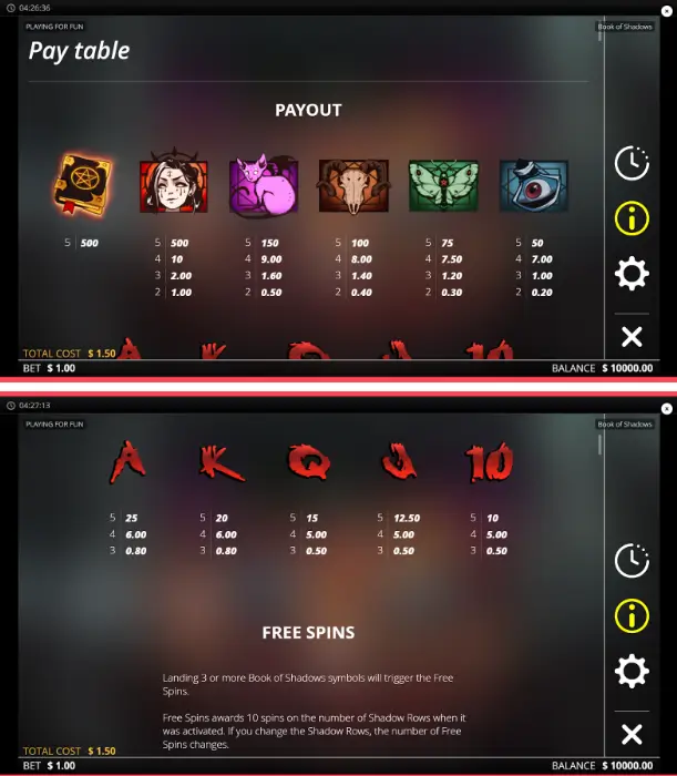 Book of Shadows slot en demo mode